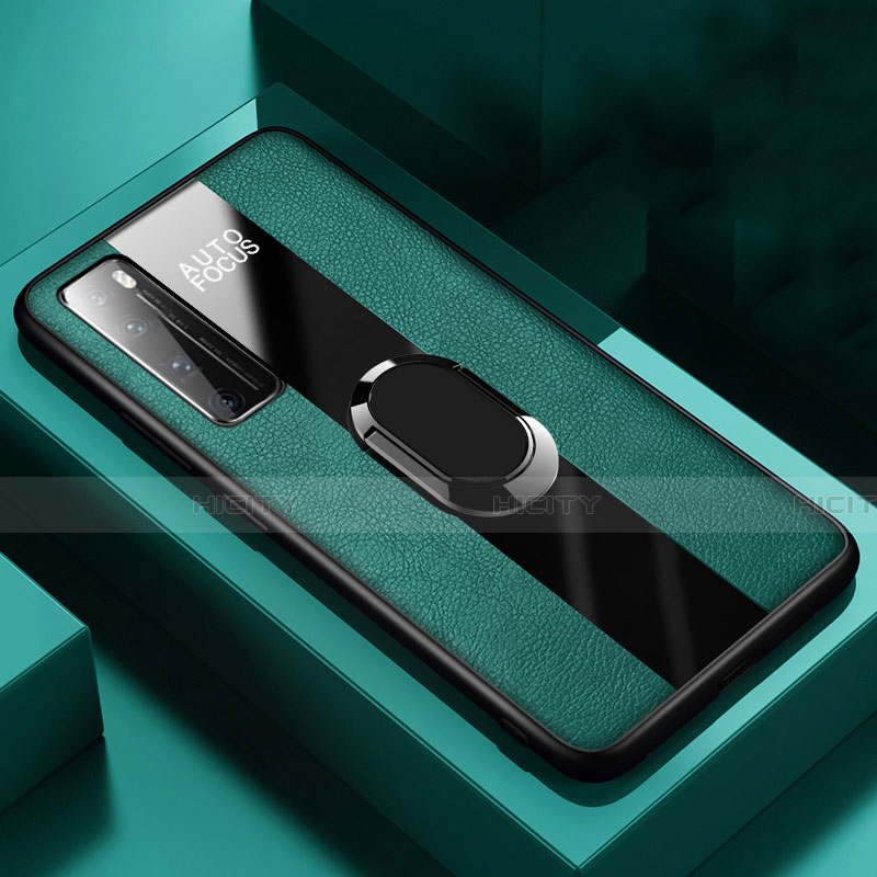 Custodia Silicone Morbida In Pelle Cover con Magnetico Anello Supporto S01 per Huawei Nova 7 Pro 5G Verde