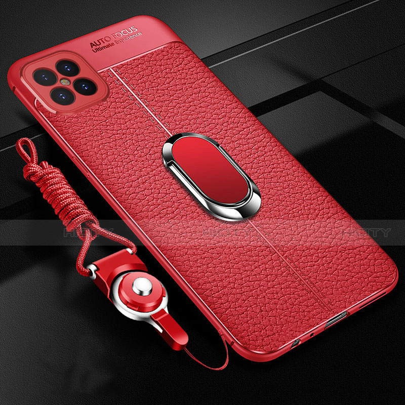 Custodia Silicone Morbida In Pelle Cover con Magnetico Anello Supporto S01 per Huawei Nova 8 SE 5G Rosso