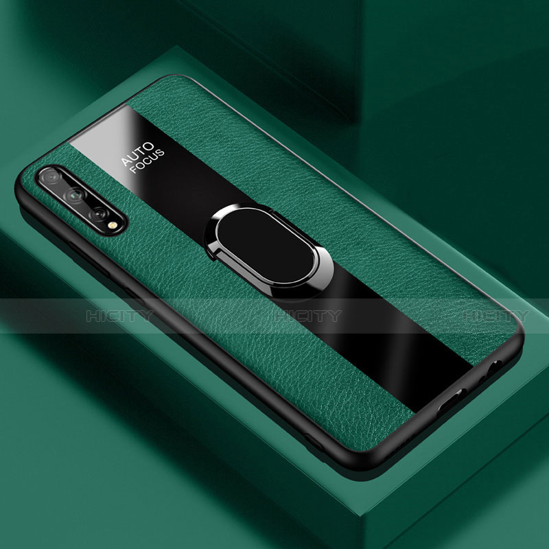 Custodia Silicone Morbida In Pelle Cover con Magnetico Anello Supporto S01 per Huawei Y8p Verde