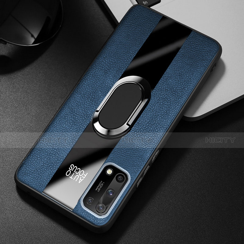 Custodia Silicone Morbida In Pelle Cover con Magnetico Anello Supporto S01 per Oppo K7x 5G Blu