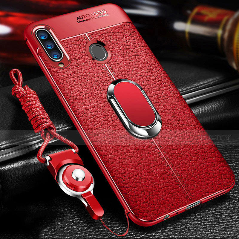 Custodia Silicone Morbida In Pelle Cover con Magnetico Anello Supporto S01 per Samsung Galaxy A20s Rosso