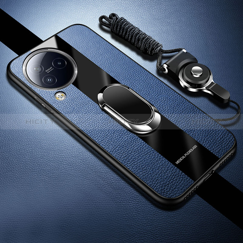 Custodia Silicone Morbida In Pelle Cover con Magnetico Anello Supporto S01 per Xiaomi Civi 3 5G Blu