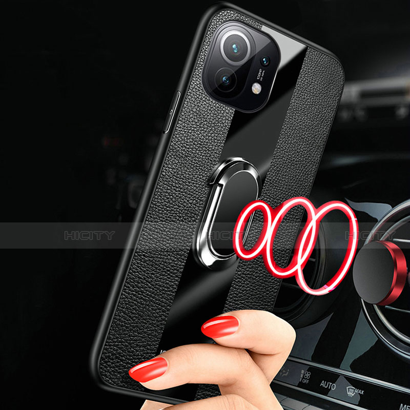 Custodia Silicone Morbida In Pelle Cover con Magnetico Anello Supporto S01 per Xiaomi Mi 11 5G