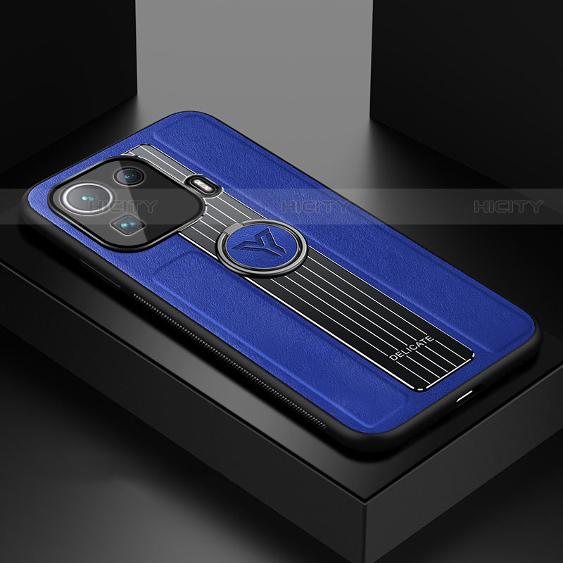 Custodia Silicone Morbida In Pelle Cover con Magnetico Anello Supporto S01 per Xiaomi Mi 11 Pro 5G Blu