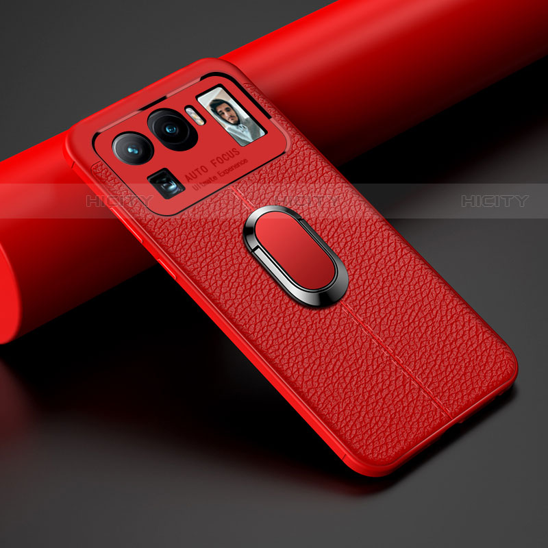 Custodia Silicone Morbida In Pelle Cover con Magnetico Anello Supporto S01 per Xiaomi Mi 11 Ultra 5G Rosso