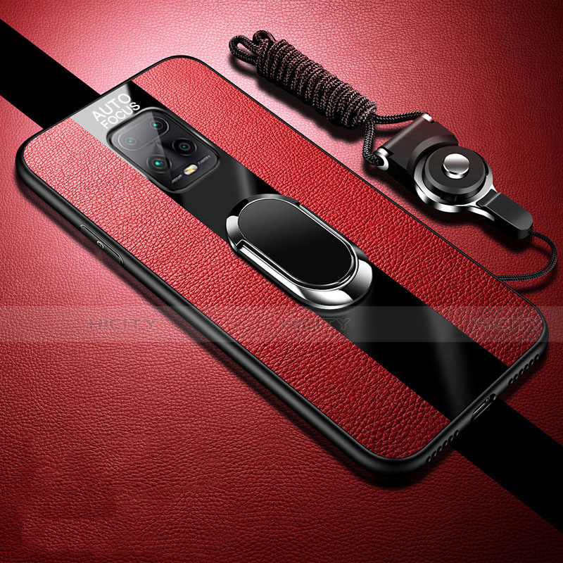 Custodia Silicone Morbida In Pelle Cover con Magnetico Anello Supporto S01 per Xiaomi Redmi 10X 5G Rosso