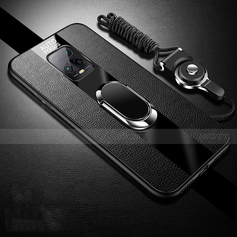 Custodia Silicone Morbida In Pelle Cover con Magnetico Anello Supporto S01 per Xiaomi Redmi 10X Pro 5G Nero