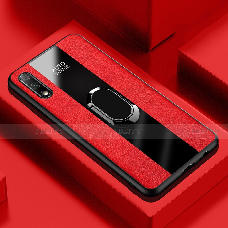 Custodia Silicone Morbida In Pelle Cover con Magnetico Anello Supporto S02 per Huawei Honor 9X Rosso