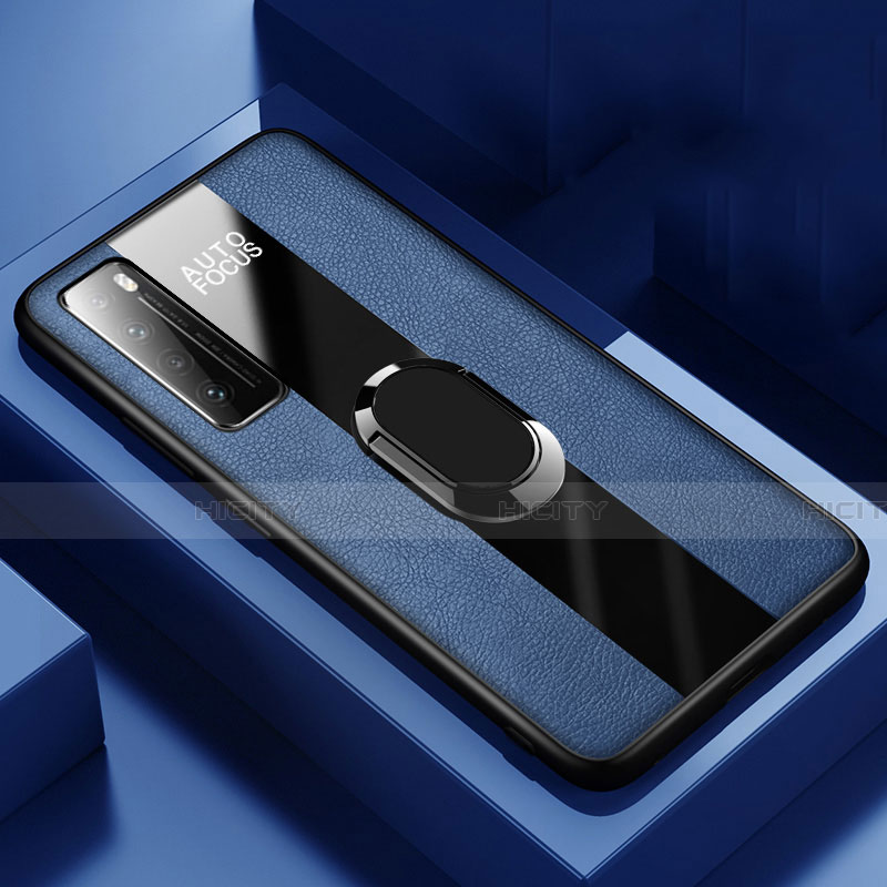 Custodia Silicone Morbida In Pelle Cover con Magnetico Anello Supporto S02 per Huawei Nova 7 5G Blu
