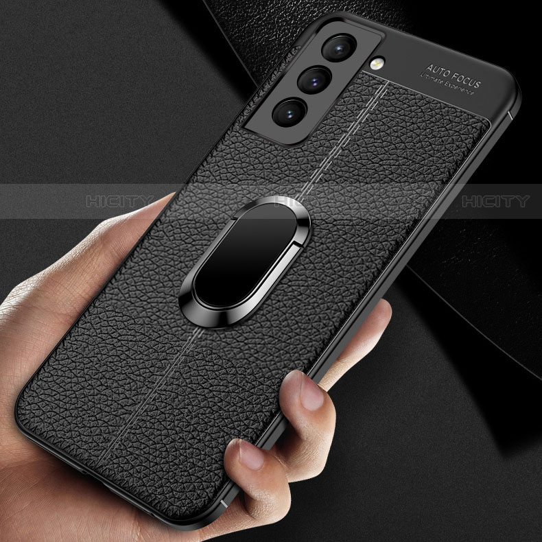 Custodia Silicone Morbida In Pelle Cover con Magnetico Anello Supporto S02 per Samsung Galaxy S21 Plus 5G
