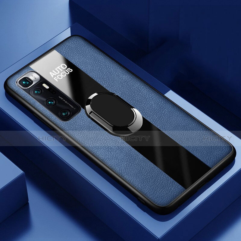 Custodia Silicone Morbida In Pelle Cover con Magnetico Anello Supporto S02 per Xiaomi Mi 10 Ultra Blu