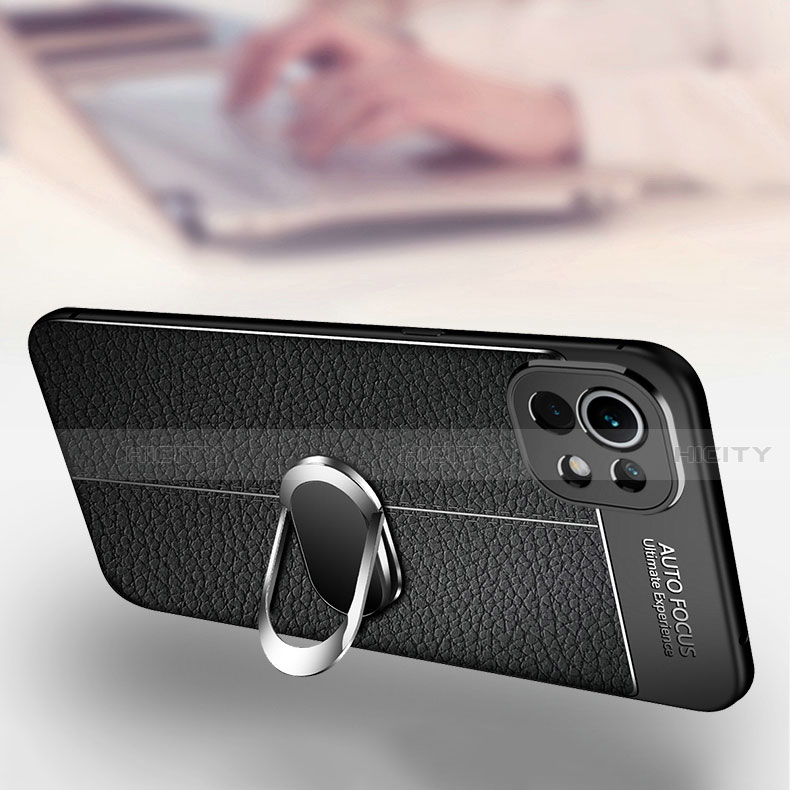 Custodia Silicone Morbida In Pelle Cover con Magnetico Anello Supporto S02 per Xiaomi Mi 11 5G