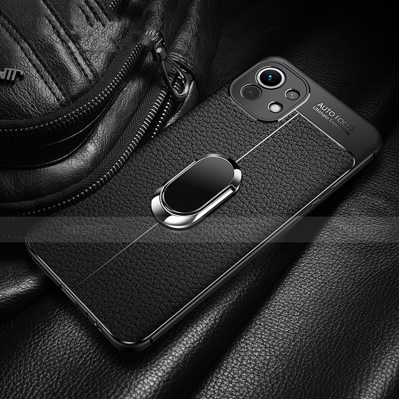 Custodia Silicone Morbida In Pelle Cover con Magnetico Anello Supporto S02 per Xiaomi Mi 11 Lite 4G