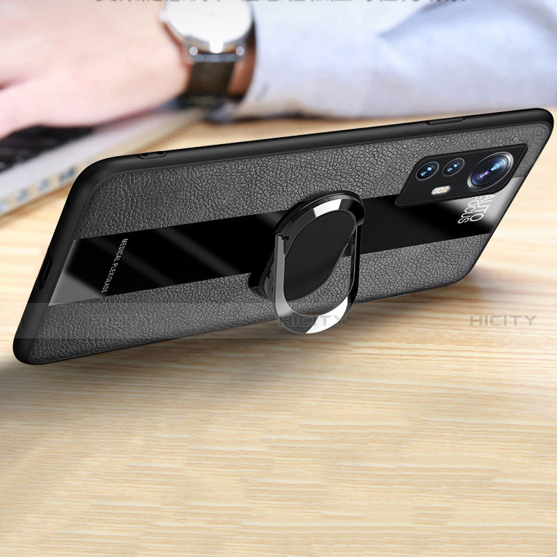 Custodia Silicone Morbida In Pelle Cover con Magnetico Anello Supporto S02 per Xiaomi Mi 12 5G