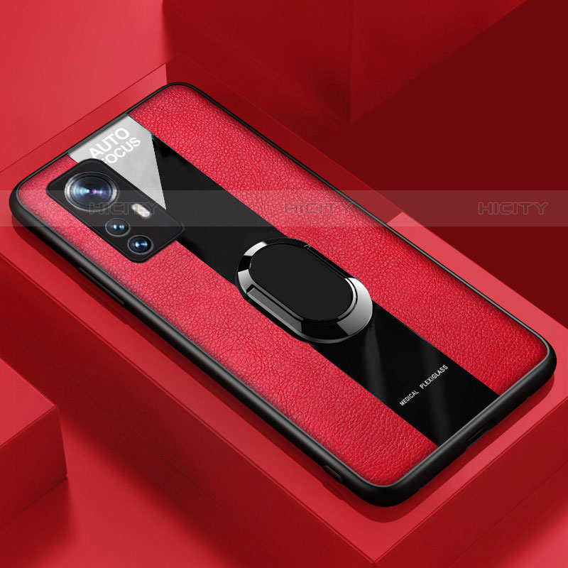 Custodia Silicone Morbida In Pelle Cover con Magnetico Anello Supporto S02 per Xiaomi Mi 12S Pro 5G Rosso