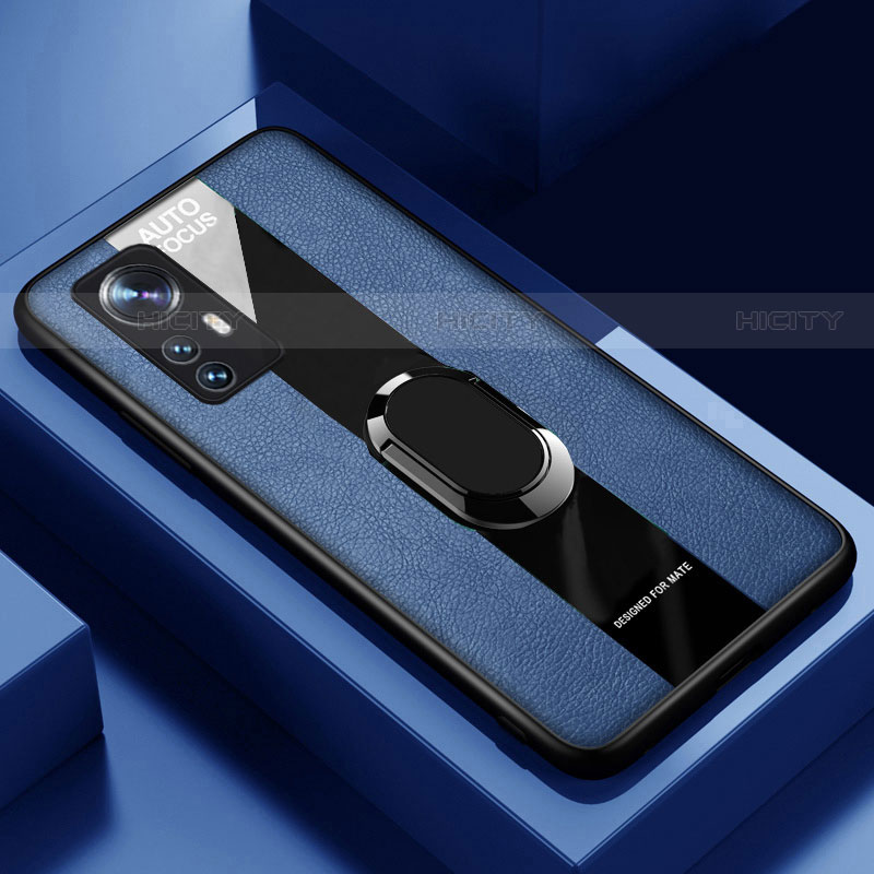 Custodia Silicone Morbida In Pelle Cover con Magnetico Anello Supporto S02 per Xiaomi Mi 12X 5G Blu