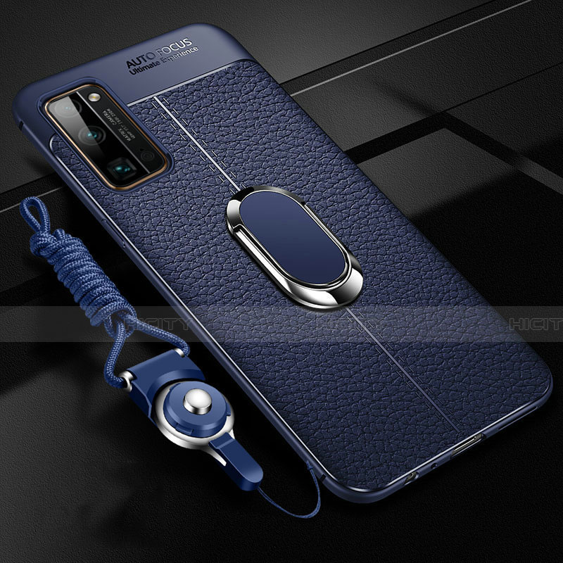 Custodia Silicone Morbida In Pelle Cover con Magnetico Anello Supporto S03 per Huawei Honor 30 Pro Blu