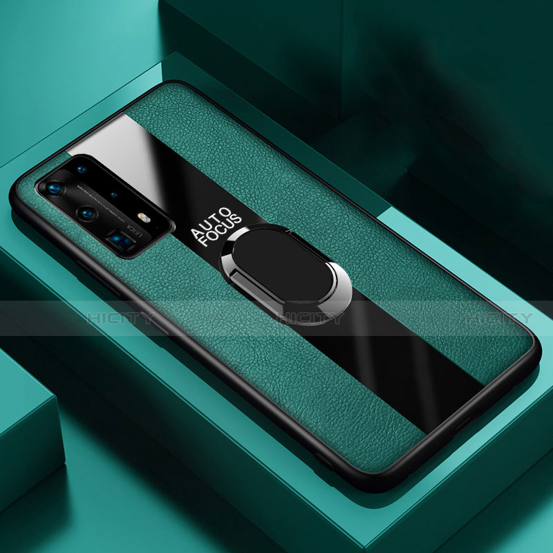 Custodia Silicone Morbida In Pelle Cover con Magnetico Anello Supporto S03 per Huawei P40 Pro+ Plus Verde