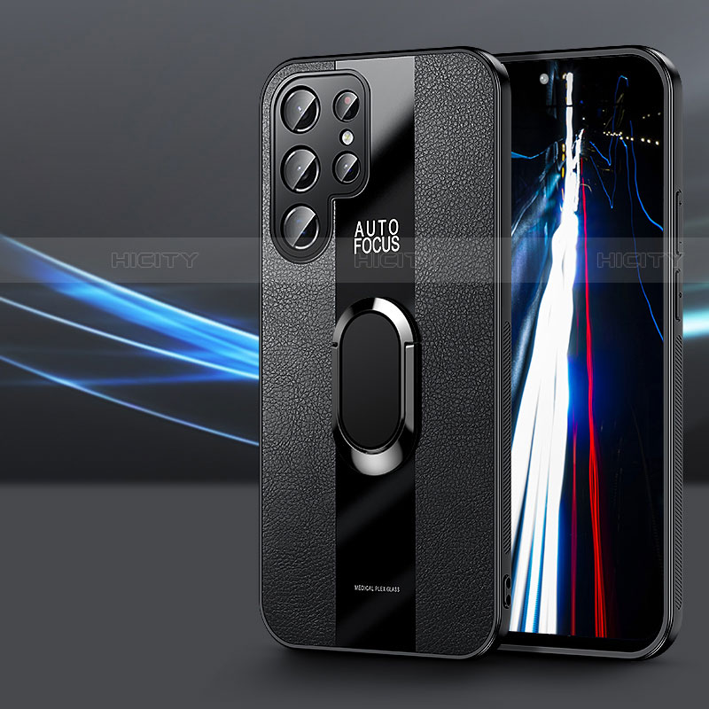 Custodia Silicone Morbida In Pelle Cover con Magnetico Anello Supporto S03 per Samsung Galaxy S22 Ultra 5G Nero