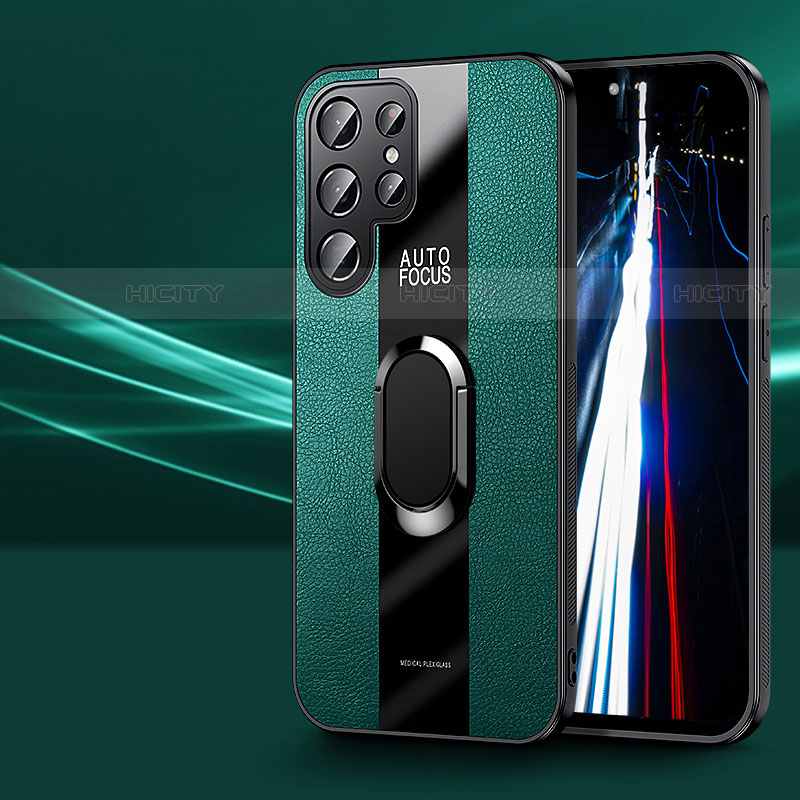 Custodia Silicone Morbida In Pelle Cover con Magnetico Anello Supporto S03 per Samsung Galaxy S22 Ultra 5G Verde