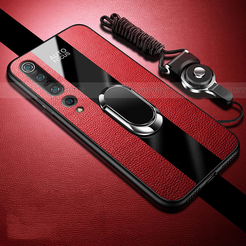 Custodia Silicone Morbida In Pelle Cover con Magnetico Anello Supporto S03 per Xiaomi Mi 10 Pro Rosso