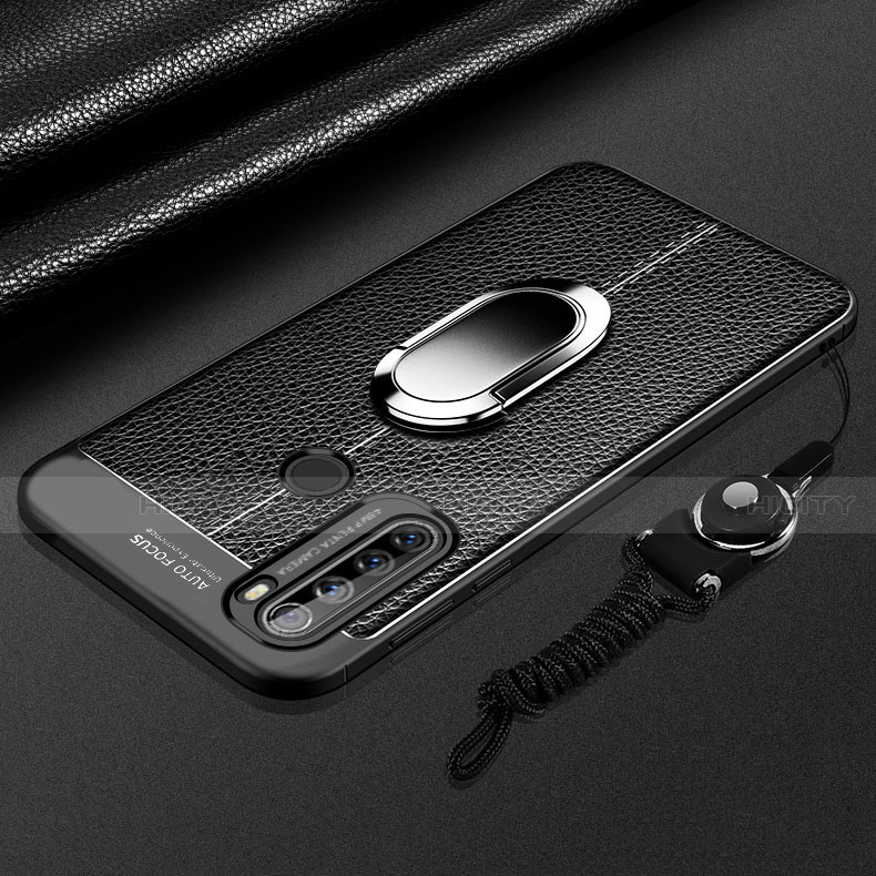 Custodia Silicone Morbida In Pelle Cover con Magnetico Anello Supporto S03 per Xiaomi Redmi Note 8 (2021) Nero