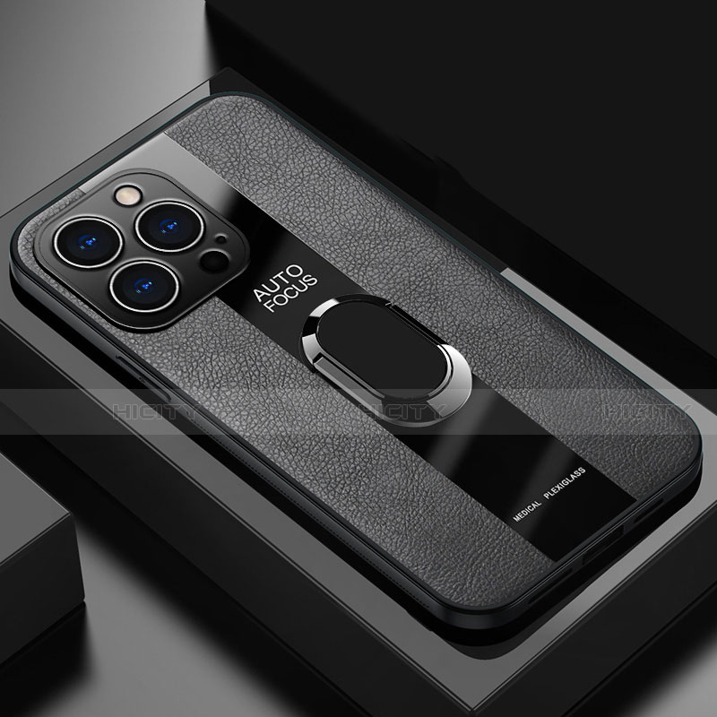 Custodia Silicone Morbida In Pelle Cover con Magnetico Anello Supporto S04 per Apple iPhone 13 Pro Max