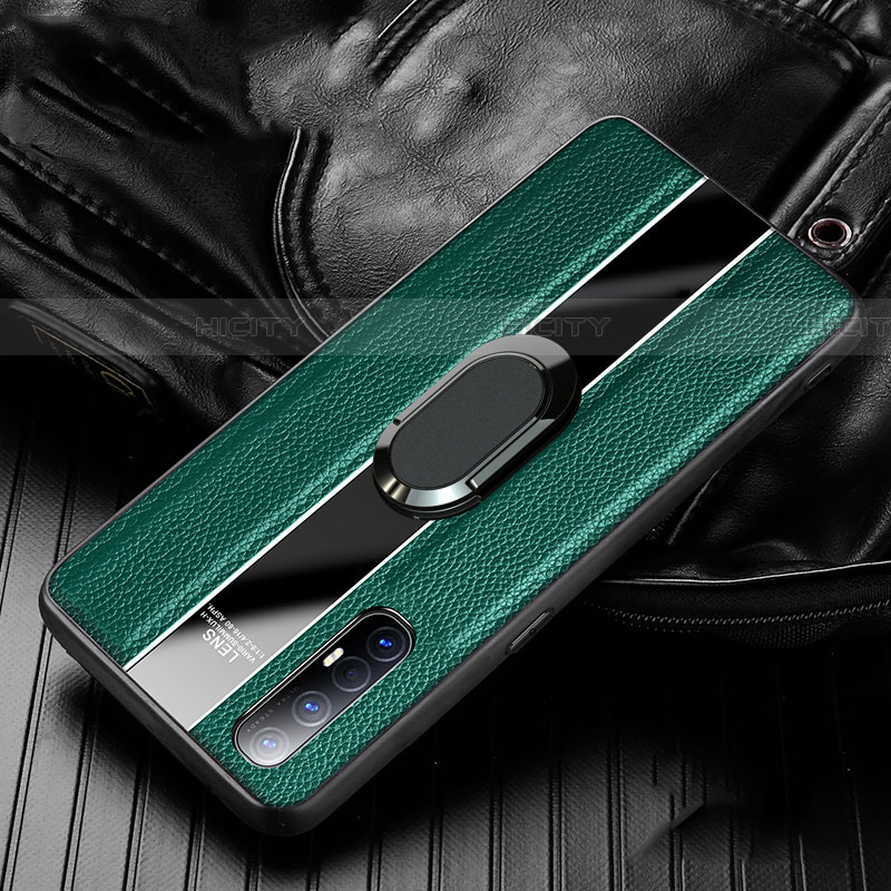 Custodia Silicone Morbida In Pelle Cover con Magnetico Anello Supporto S04 per Oppo Find X2 Neo Verde