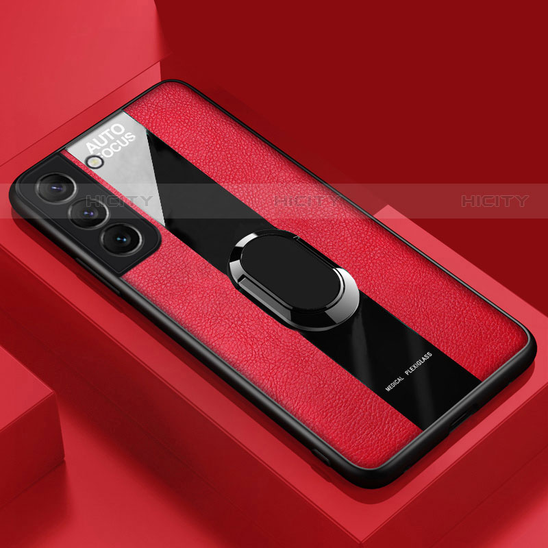Custodia Silicone Morbida In Pelle Cover con Magnetico Anello Supporto S04 per Samsung Galaxy S21 Plus 5G Rosso