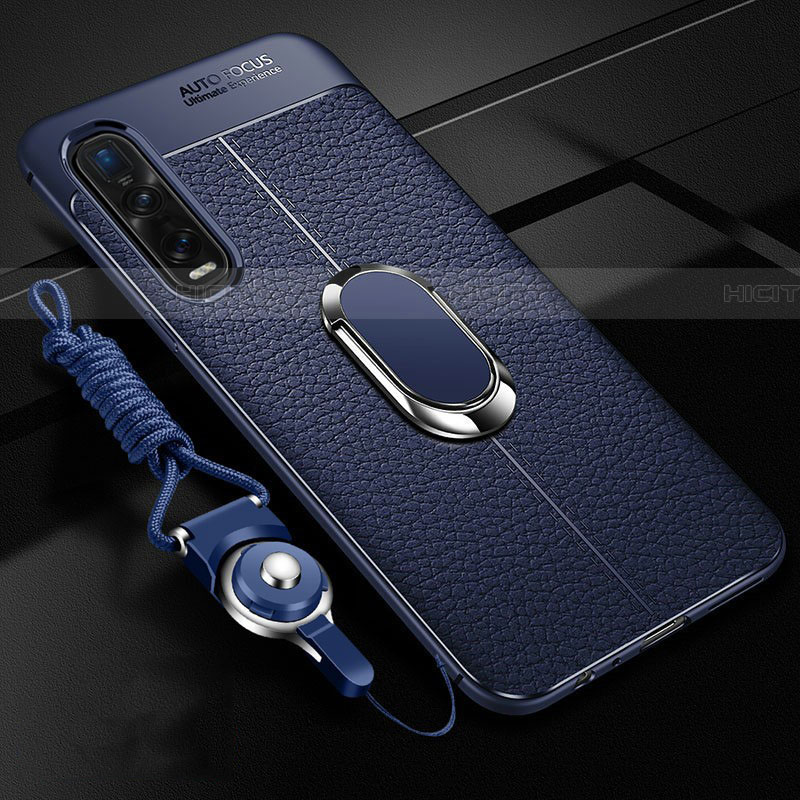 Custodia Silicone Morbida In Pelle Cover con Magnetico Anello Supporto S05 per Oppo Find X2 Pro Blu