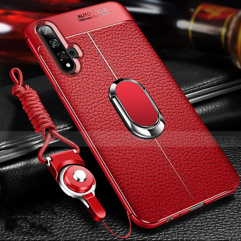 Custodia Silicone Morbida In Pelle Cover con Magnetico Anello Supporto T01 per Huawei Honor 20