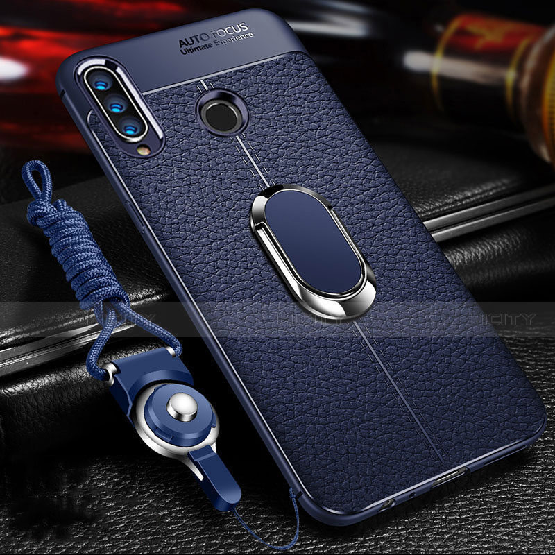 Custodia Silicone Morbida In Pelle Cover con Magnetico Anello Supporto T01 per Huawei Honor 20 Lite Blu