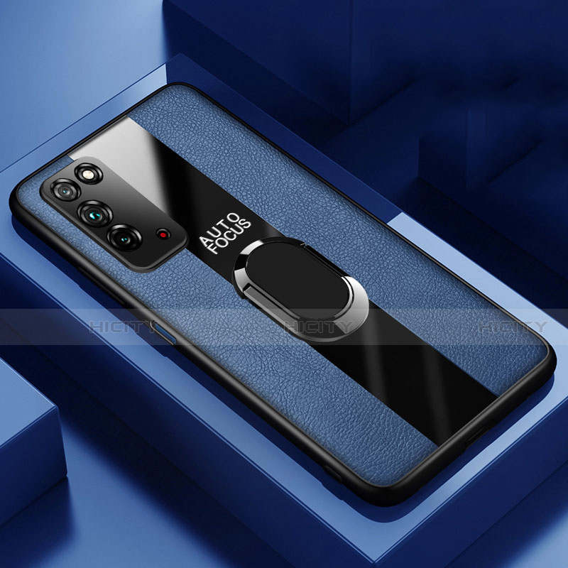 Custodia Silicone Morbida In Pelle Cover con Magnetico Anello Supporto T01 per Huawei Honor X10 5G Blu