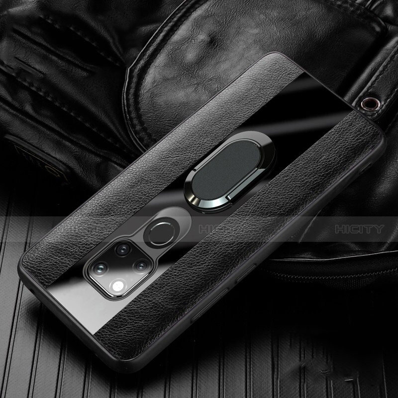 Custodia Silicone Morbida In Pelle Cover con Magnetico Anello Supporto T01 per Huawei Mate 20 X 5G Nero