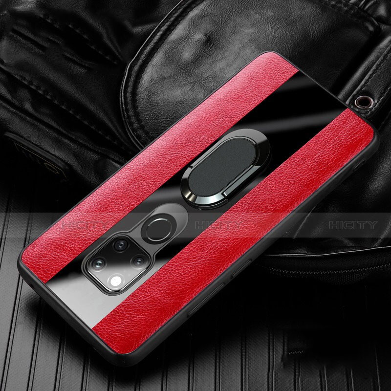 Custodia Silicone Morbida In Pelle Cover con Magnetico Anello Supporto T01 per Huawei Mate 20 X 5G Rosso