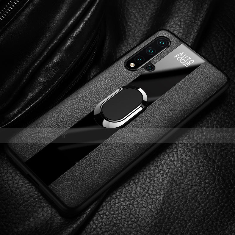 Custodia Silicone Morbida In Pelle Cover con Magnetico Anello Supporto T01 per Huawei Nova 5 Pro