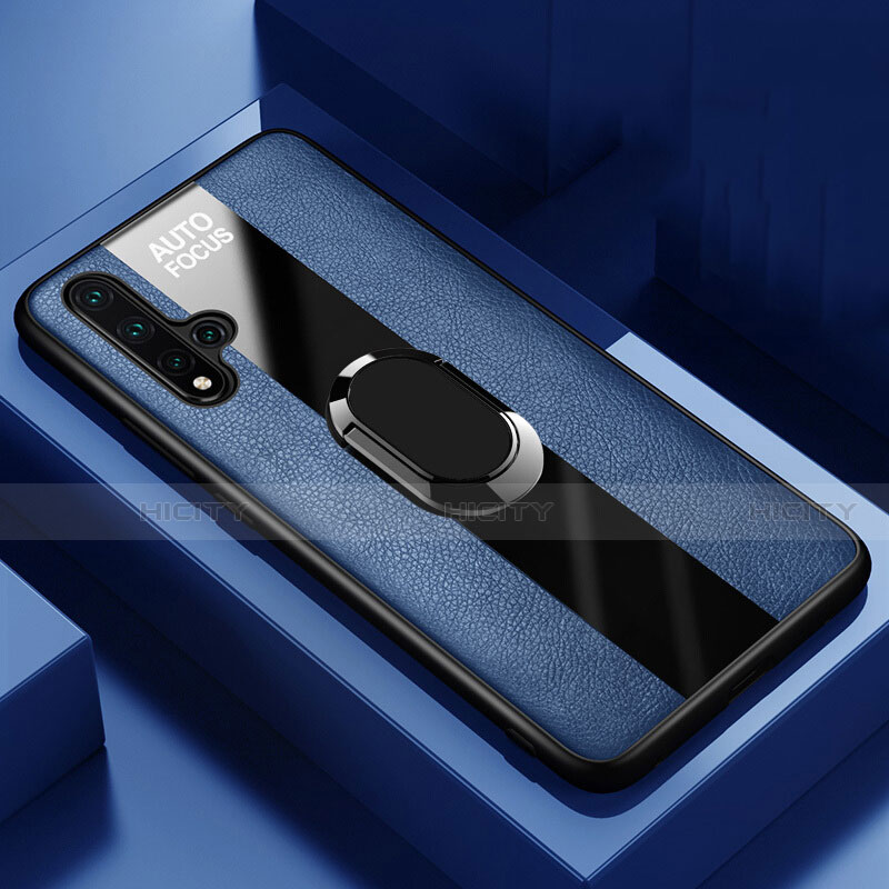 Custodia Silicone Morbida In Pelle Cover con Magnetico Anello Supporto T01 per Huawei Nova 5 Pro Blu