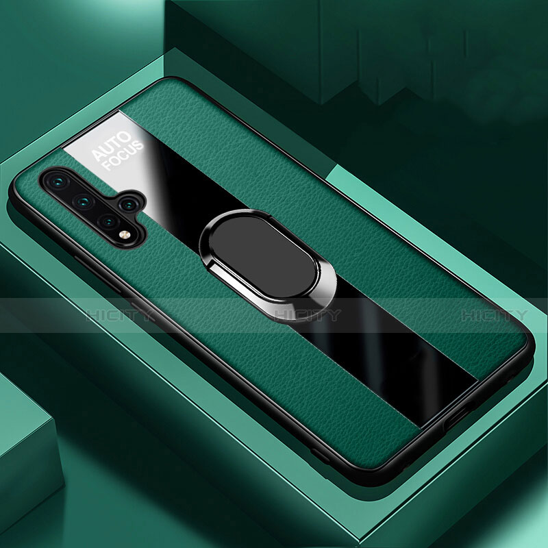Custodia Silicone Morbida In Pelle Cover con Magnetico Anello Supporto T01 per Huawei Nova 5 Pro Verde