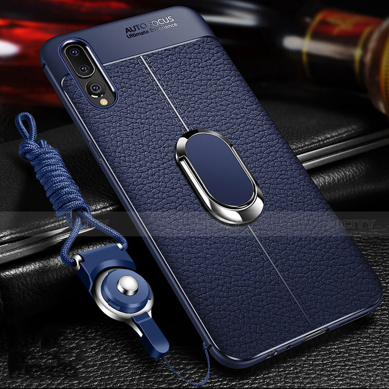 Custodia Silicone Morbida In Pelle Cover con Magnetico Anello Supporto T01 per Huawei P20 Pro