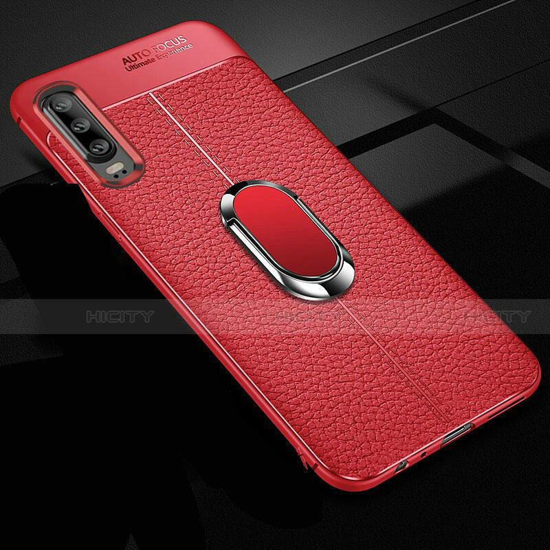 Custodia Silicone Morbida In Pelle Cover con Magnetico Anello Supporto T01 per Huawei P30 Rosso