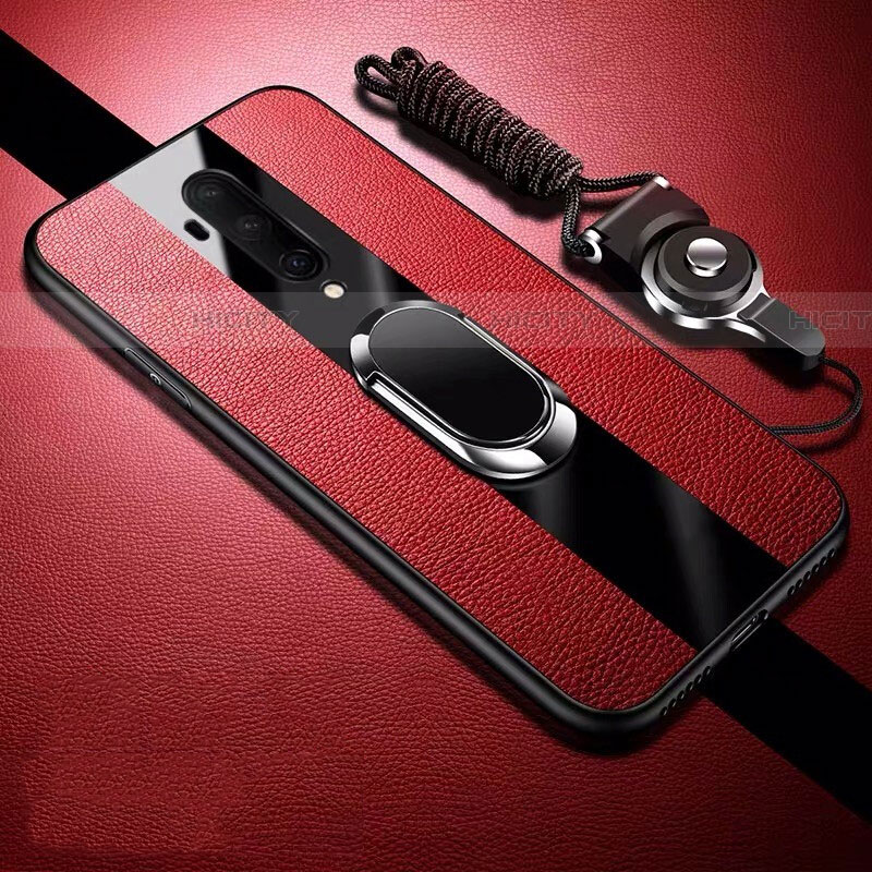 Custodia Silicone Morbida In Pelle Cover con Magnetico Anello Supporto T01 per OnePlus 7T Pro