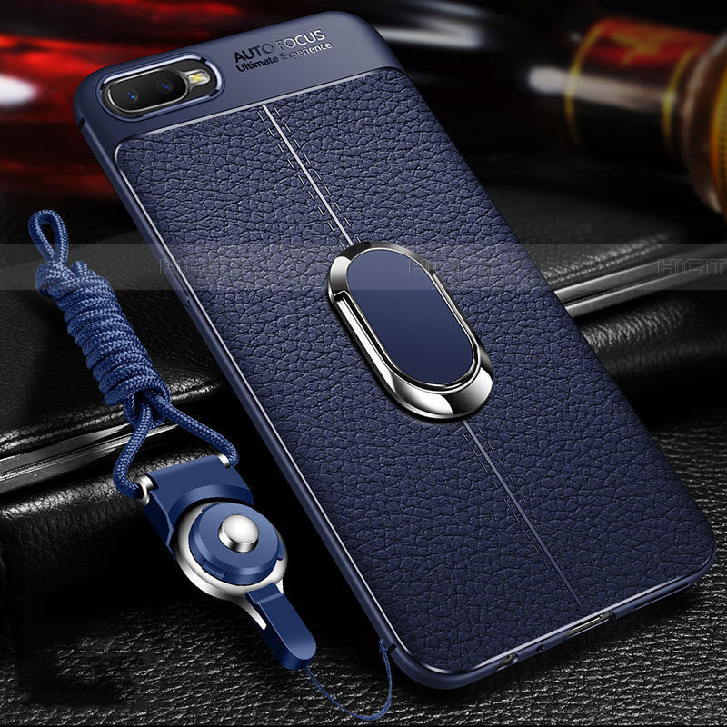 Custodia Silicone Morbida In Pelle Cover con Magnetico Anello Supporto T01 per Oppo R17 Neo Blu