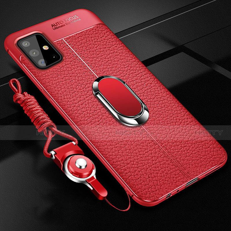 Custodia Silicone Morbida In Pelle Cover con Magnetico Anello Supporto T01 per Samsung Galaxy A51 5G Rosso