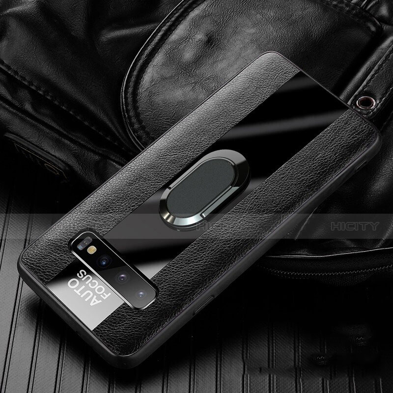 Custodia Silicone Morbida In Pelle Cover con Magnetico Anello Supporto T01 per Samsung Galaxy S10