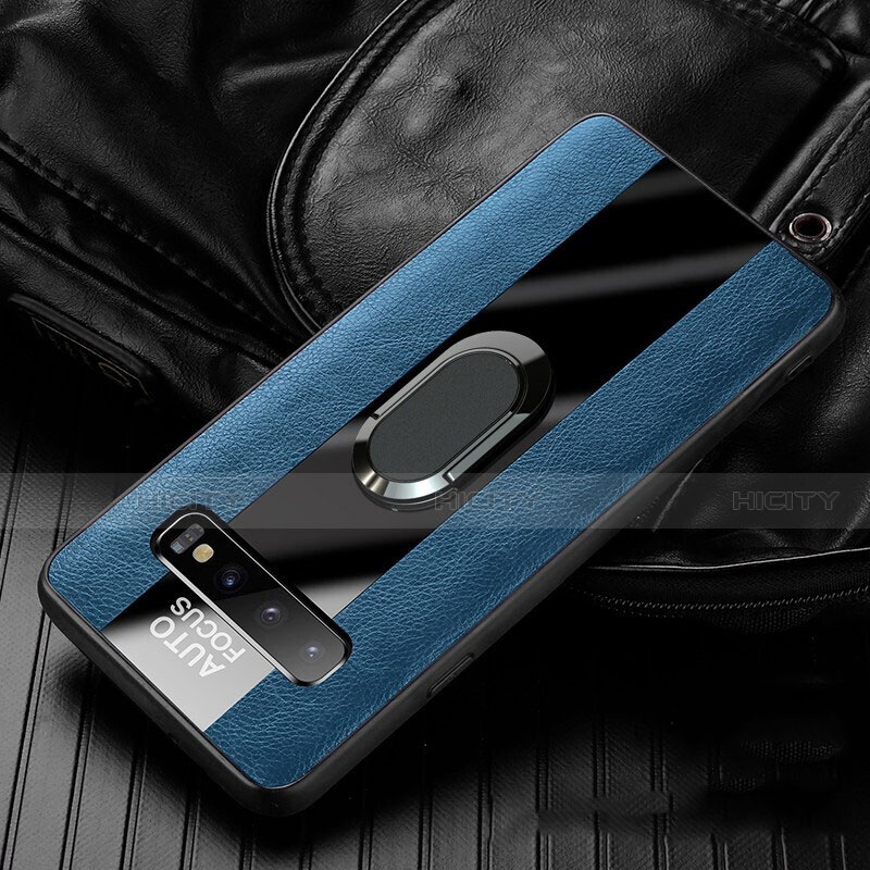 Custodia Silicone Morbida In Pelle Cover con Magnetico Anello Supporto T01 per Samsung Galaxy S10 5G Blu