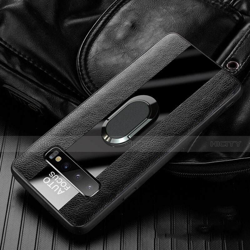 Custodia Silicone Morbida In Pelle Cover con Magnetico Anello Supporto T01 per Samsung Galaxy S10 Nero