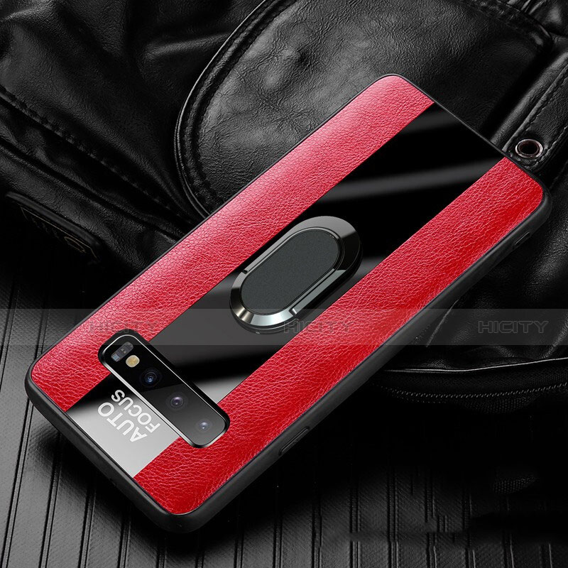 Custodia Silicone Morbida In Pelle Cover con Magnetico Anello Supporto T01 per Samsung Galaxy S10 Plus Rosso