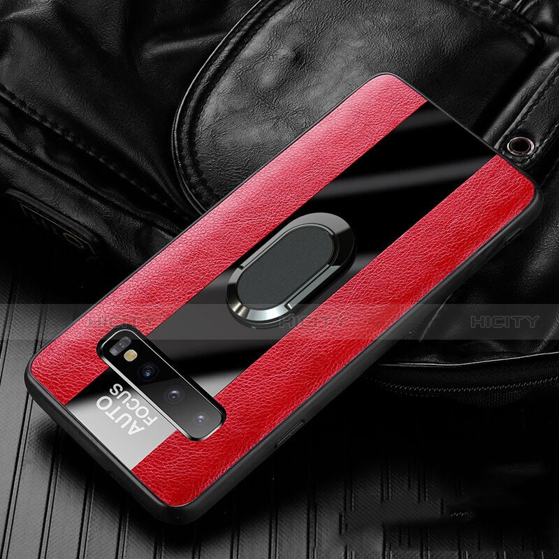 Custodia Silicone Morbida In Pelle Cover con Magnetico Anello Supporto T01 per Samsung Galaxy S10 Rosso