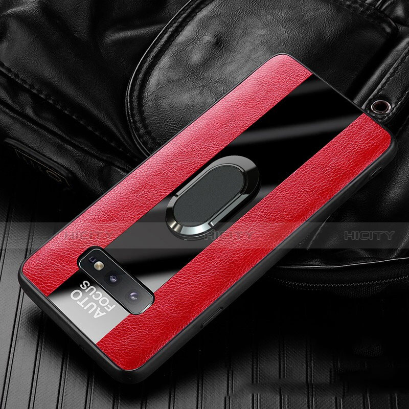 Custodia Silicone Morbida In Pelle Cover con Magnetico Anello Supporto T01 per Samsung Galaxy S10e Rosso