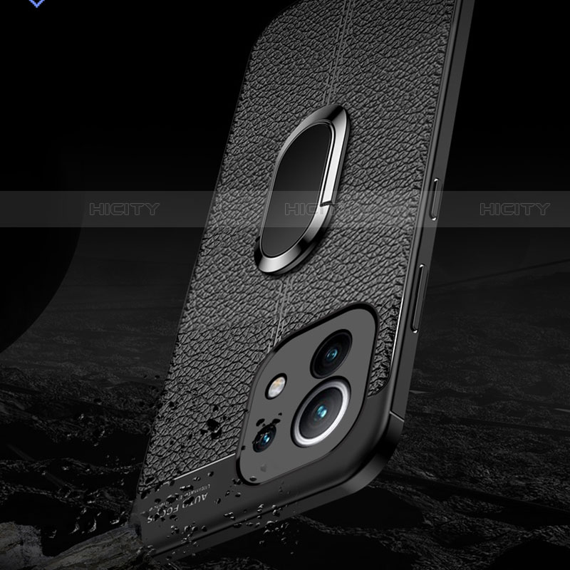 Custodia Silicone Morbida In Pelle Cover con Magnetico Anello Supporto T01 per Xiaomi Mi 11 5G